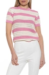Alexia Admor Chloe Stripe Short Sleeve Open Knit Top In Pink/ Ivory