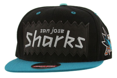 Pre-owned American Needle San Jose Sharks Nhl Retro Snapback Cap Black/turquoise