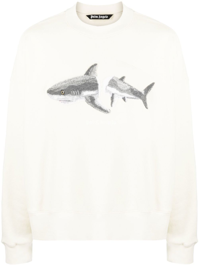 Palm Angels Shark Motif Crew Neck Sweatshirt In Neutrals