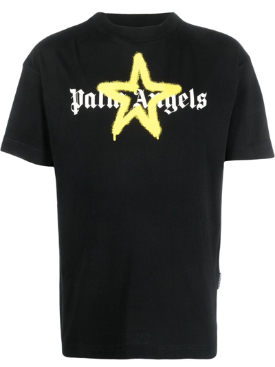 Palm Angels Star Sprayed Logo-print T-shirt In Black