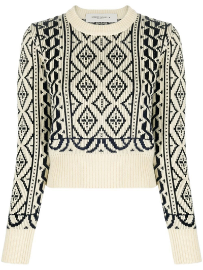 Golden Goose Geometric-pattern Cropped Jumper In Neutrals