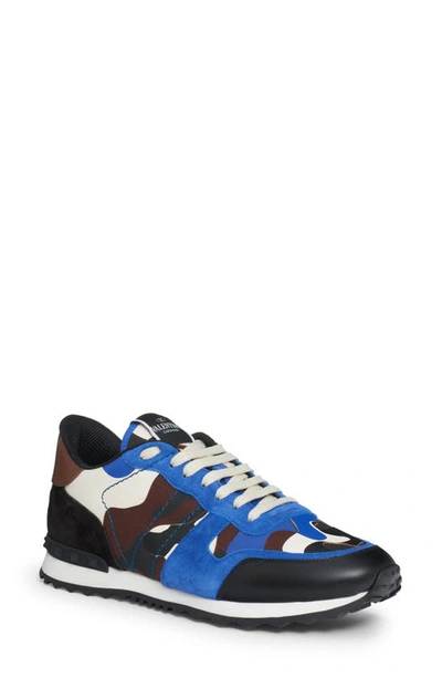 Valentino Garavani Rockrunner Camouflage Sneaker In Blue/brown/ Ivory/ Nero/ Choc