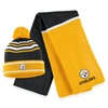 WEAR BY ERIN ANDREWS WEAR BY ERIN ANDREWS BLACK PITTSBURGH STEELERS colourBLOCK CUFFED KNIT HAT WITH POM AND SCARF SET