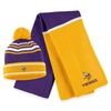 WEAR BY ERIN ANDREWS WEAR BY ERIN ANDREWS PURPLE MINNESOTA VIKINGS COLORBLOCK CUFFED KNIT HAT WITH POM AND SCARF SET