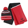 WEAR BY ERIN ANDREWS WEAR BY ERIN ANDREWS RED TAMPA BAY BUCCANEERS colourBLOCK CUFFED KNIT HAT WITH POM AND SCARF SET