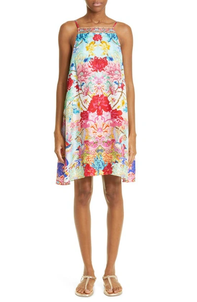 Camilla Floral-print Silk Shift Dress In Go Stag