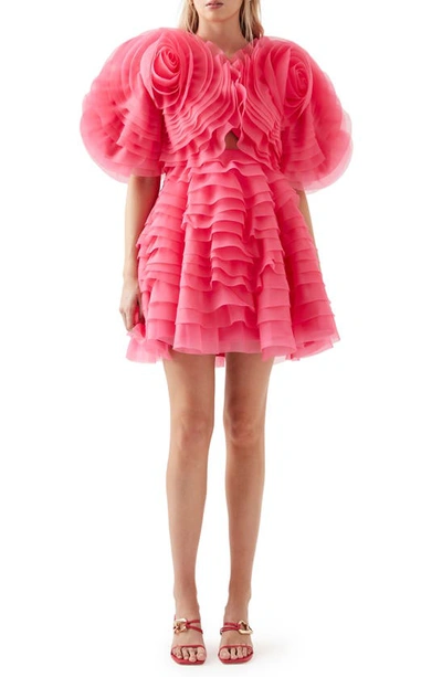 Aje Amour Ruffled Tulle Mini Dress In Berry Pink