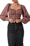 Astr Amber Puff Sleeve Smocked Blouse In Dusty Rose