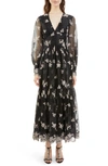ERDEM TABETHA EMBROIDERED FLORAL LONG SLEEVE TIERED ORGANZA MAXI DRESS