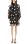 ERDEM NELLA EMBROIDERED FLORAL LONG SLEEVE ORGANZA DRESS