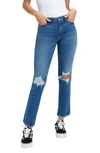 Good American Good Curve High Waist Distressed Straight Leg Jeans In Indigo337