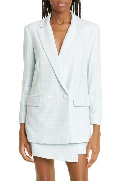 Alice And Olivia Houndstooth-print Justin Roll-cuff Double-breasted Blazer In Blue