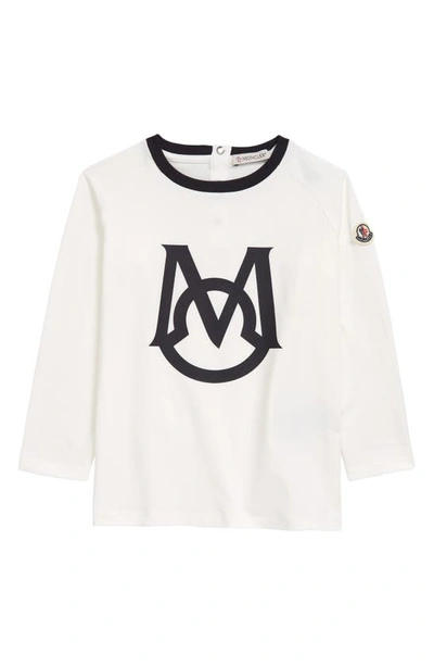 Moncler Kids' Logo Long Sleeve Stretch Cotton T-shirt In White