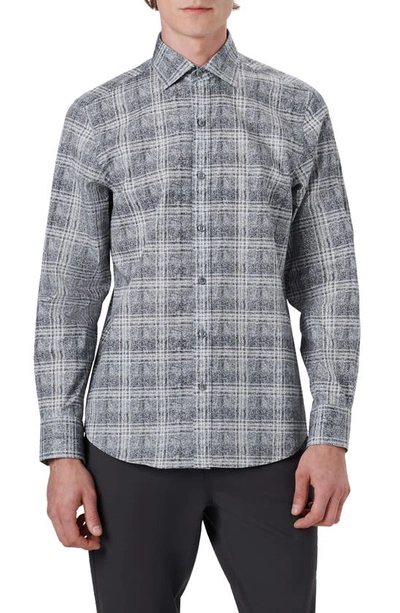 Bugatchi Shaped Fit Plaid Stretch Cotton Button-up Shirt In Cement