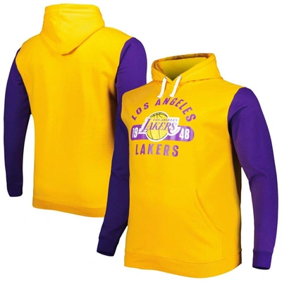 Fanatics Men's  Gold, Purple Los Angeles Lakers Big And Tall Bold Attack Pullover Hoodie In Gold,purple