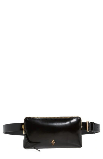 Allsaints Leather Belt Bag In Black / Warm Brass