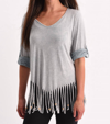 ANGEL Stone Wash Cut Out Fringe Top In Slate