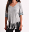 Angel Stone Wash Cut Out Fringe Top In Slate In Grey
