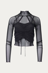 ZEMETA Two-Piece Layered Mesh And Stretch-Jersey Turtleneck Top in Black