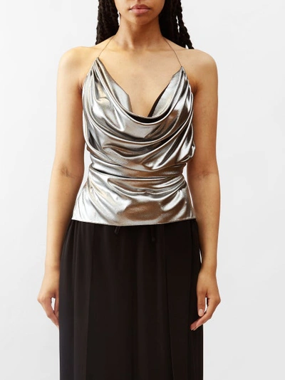 Loewe Draped Halterneck Open-back Lamé Camisole In Silver And Black