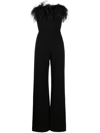 16arlington Taree Black Feather-trimmed Jumpsuit In Black
