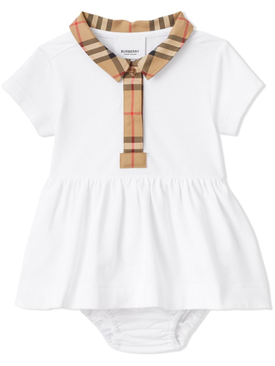 Burberry Babies' Check-print Stretch-cotton Dress With Bloomers 3-18 Months In White