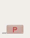 Valentino Garavani Garavani Rockstud Pet Customizable Zip Wallet Woman Rose Quartz/pure Red Uni In ローズクォーツ/ピュアルージュ