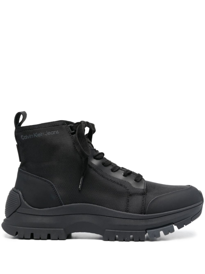Calvin Klein Logo-print Hiking Boots In Black
