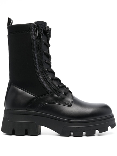 Calvin Klein Chunky Lace-up Combat Boots In Black