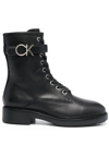 CALVIN KLEIN LOGO-BUCKLE COMBAT BOOTS