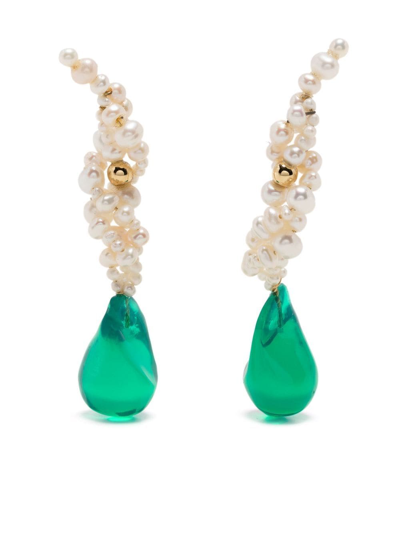 Completedworks Gold-plated Pearl Drop Earrings In Green
