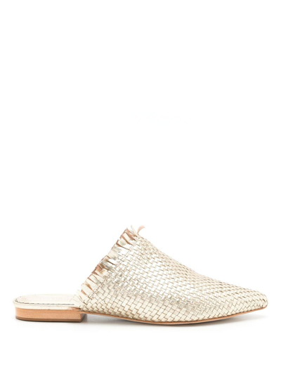 Sarah Chofakian Interwoven Leather Mules In Gold