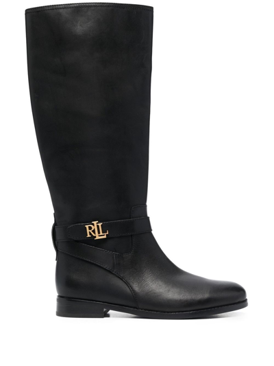 Lauren Ralph Lauren Brittaney Logo-plaque Boots In Black
