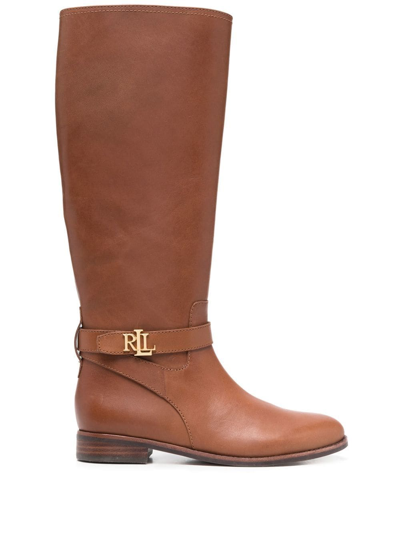 Lauren Ralph Lauren Brittaney Logo-plaque Boots In Brown