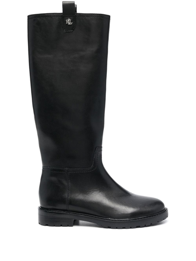 Lauren Ralph Lauren Elden Logo-plaque Tall Boots In Black