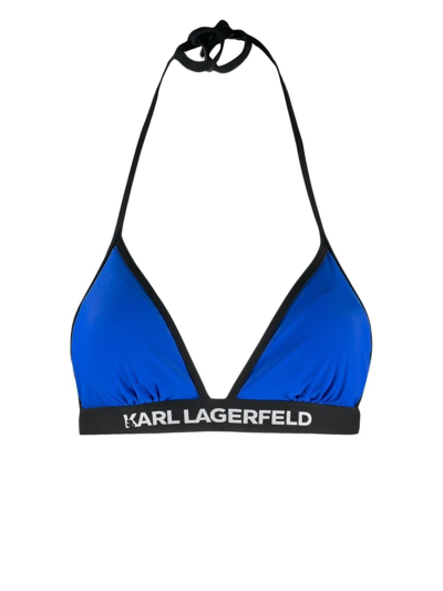 Karl Lagerfeld Logo-band Bikini Top In Blue