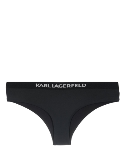 Karl Lagerfeld Logo-print Hipster Bikini Bottoms In Black