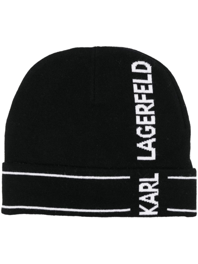 Karl Lagerfeld K/essential Knitted Beanie In Black