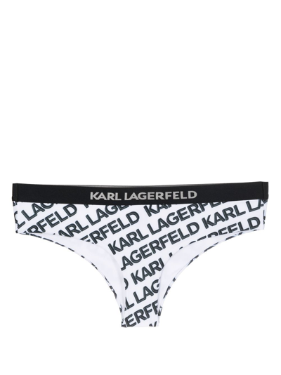 Karl Lagerfeld All-over Logo Printed Bikini Bottoms In White