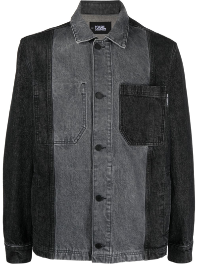 Karl Lagerfeld Colour-block Denim Shirt Jacket In Grey