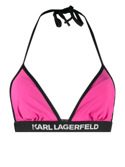 Karl Lagerfeld Logo-band Bikini Top In Pink