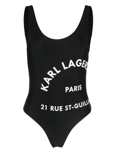 Karl Lagerfeld Logo-print Swimsuit In Black