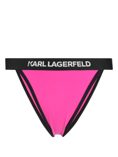 Karl Lagerfeld Logo-waistband Bikini Bottoms In Pink