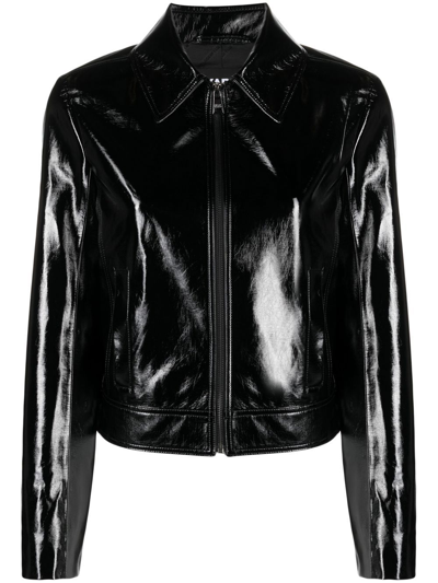 Karl Lagerfeld Patent Faux Leather Jacket In Black