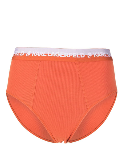 Karl Lagerfeld Logo High-waist Briefs In Orange