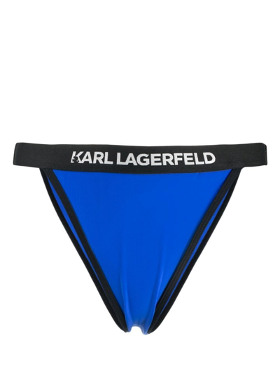 Karl Lagerfeld Logo-waistband Bikini Bottoms In Blue