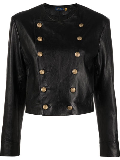 Polo Ralph Lauren Double-breasted Leather Jacket In Black