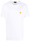 Versace White Crewneck T-shirt With Medusa Embroidery On The Front In Cotton Man In White