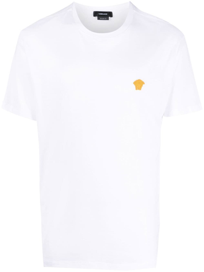 Versace Medusa Head-embroidered Cotton-jersey T-shirt In White