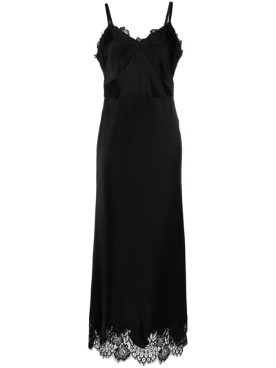Polo Ralph Lauren Lace-trim Satin Maxi Dress In Black
